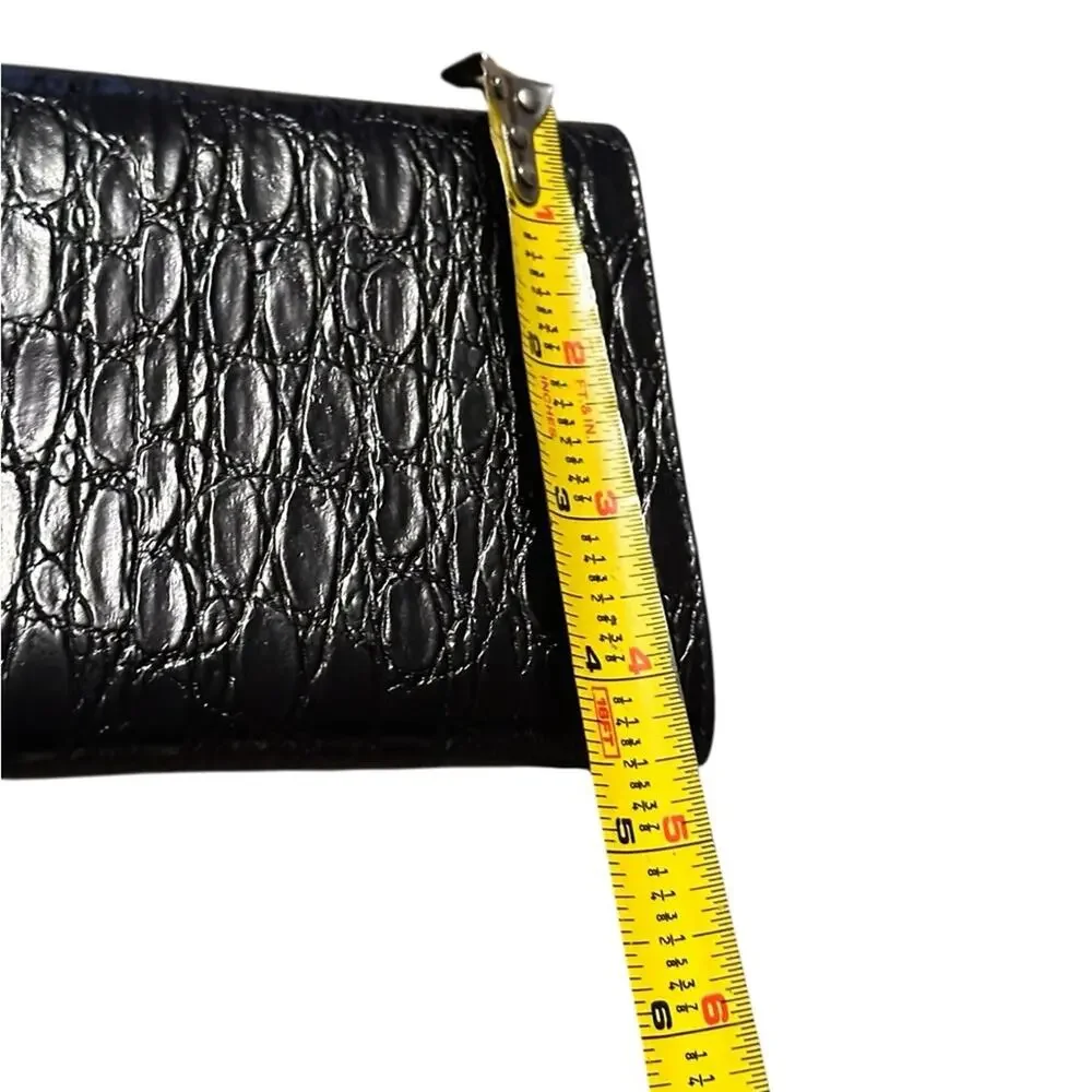 Black Croc-Embossed Black Leather Long Wallet NWOT
